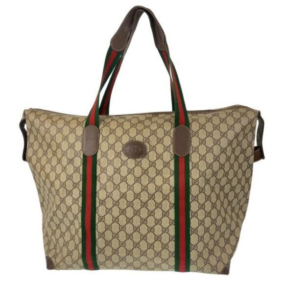 Gucci XL Travel Tote Supreme Web Canvas Boston Bag Duffle Sherry Purse Weekender - Picture 2 of 12